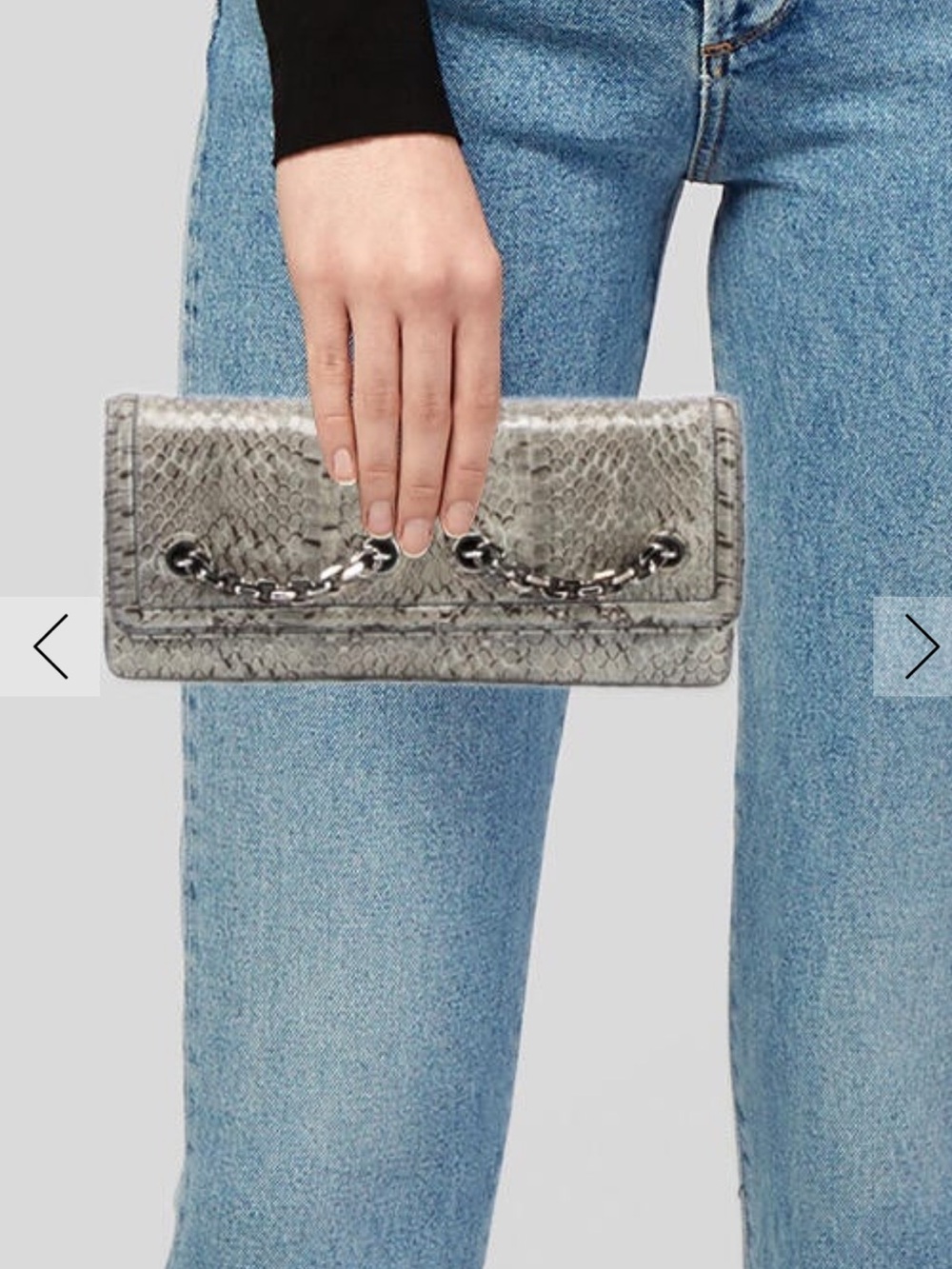 Judith Leiber python Grey clutch Decorated silver tone chain in the front - Picture 4 of 16